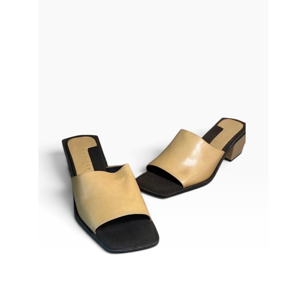 Nine West Vintage 90s Tan Leather Square Toe Chunky Block Heel Mules 8M
